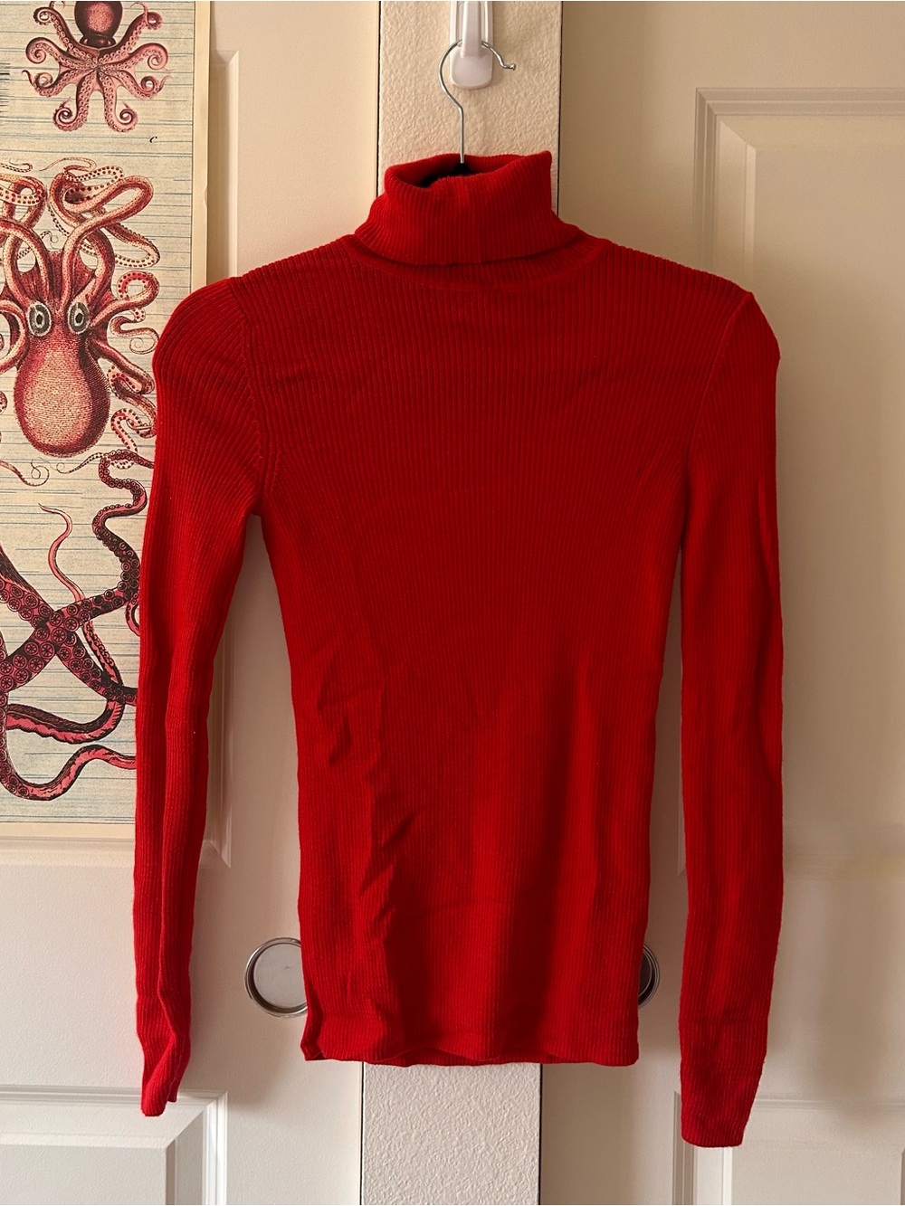 Uniqlo Women's Red Ribbed Turtleneck Sweater